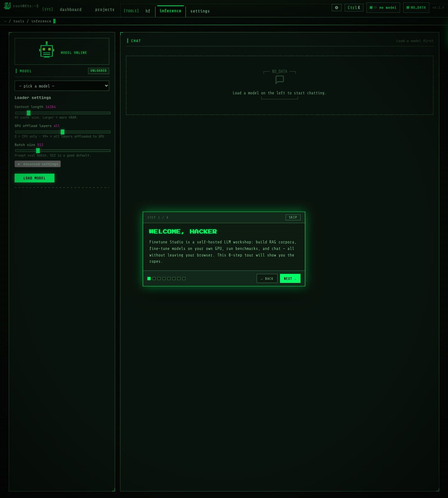 Inference page with loader settings