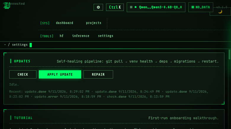 Settings with Server and Hosting card